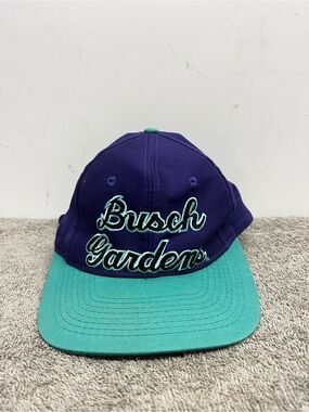 Vintage 90s Busch Gardens StrapBack Hat Purple/Teal Retro Adjustable OSFA Casual